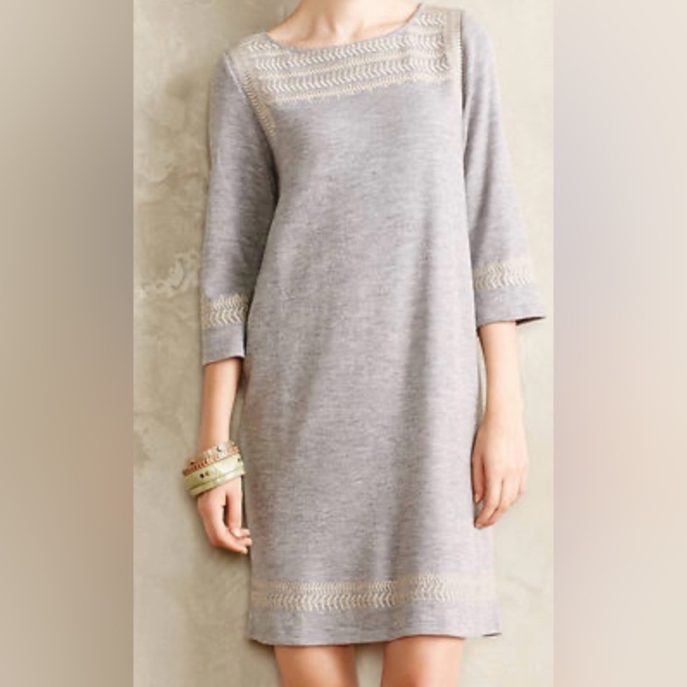 Anthropologie Edme & Esyllte Gray Knit Shift Anstice Tunic Dress preppy chic Sm